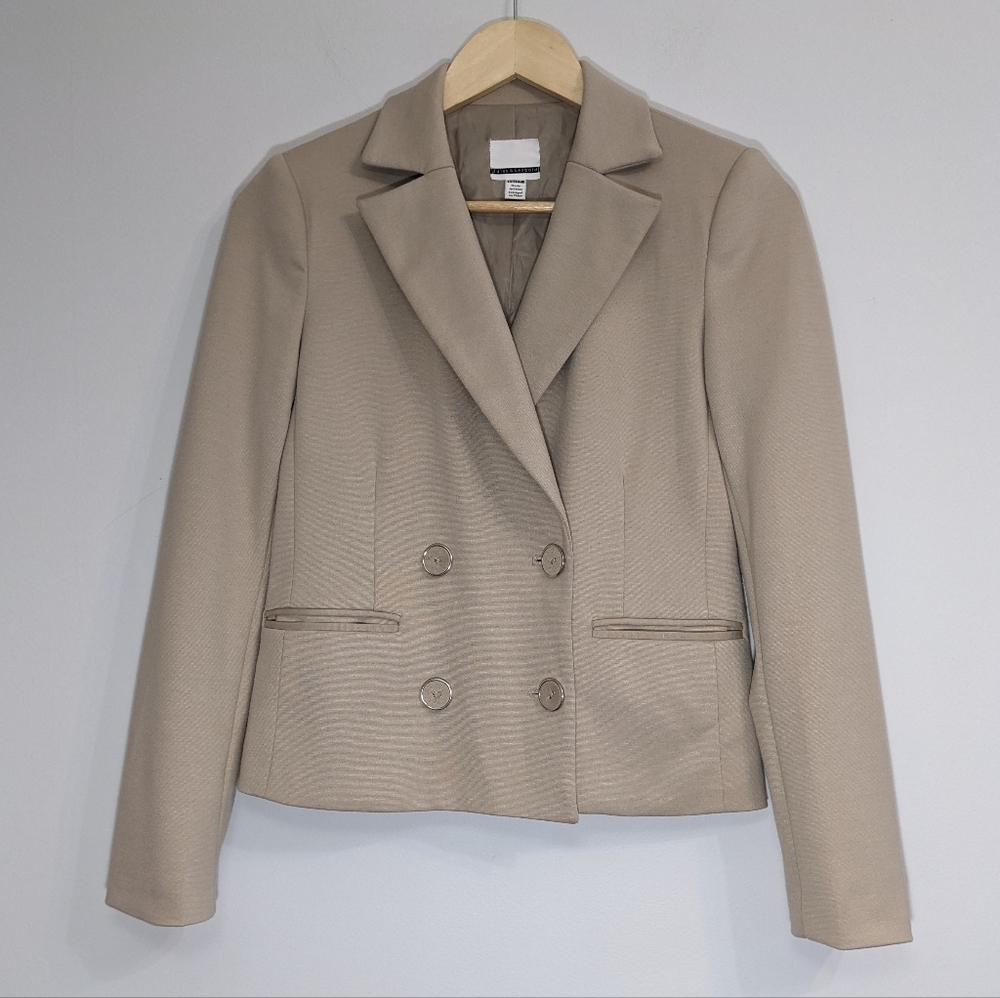 Cropped Double Breasted Jersey Blazer, XS